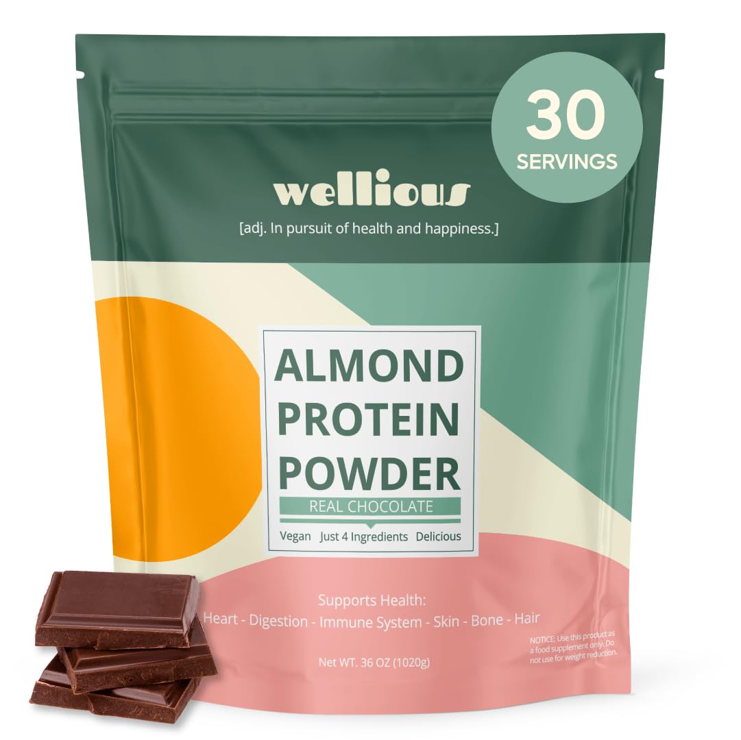 wellious Almond Vegan Protein Powder, Vanilla, 18g Protein, Soy-Free