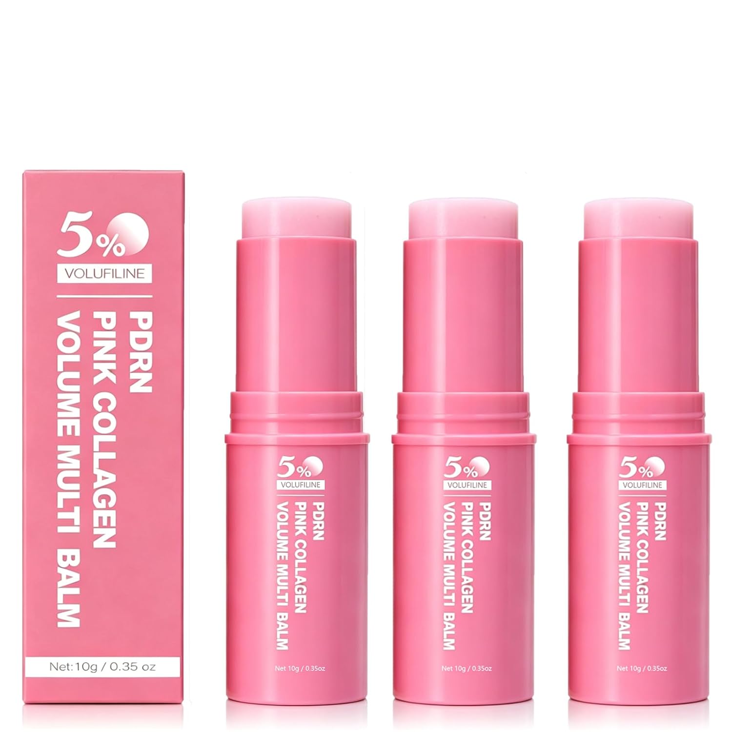 PDRN Stick, PDRN Pink Collagen Volume Multi Balm with 5% Volufiline NAD Infused, Bounce Multi Balm Stick, Revitalizing Care for Smooth Face & Body for Under-Eyes, Neck, Forehead - 3pcs