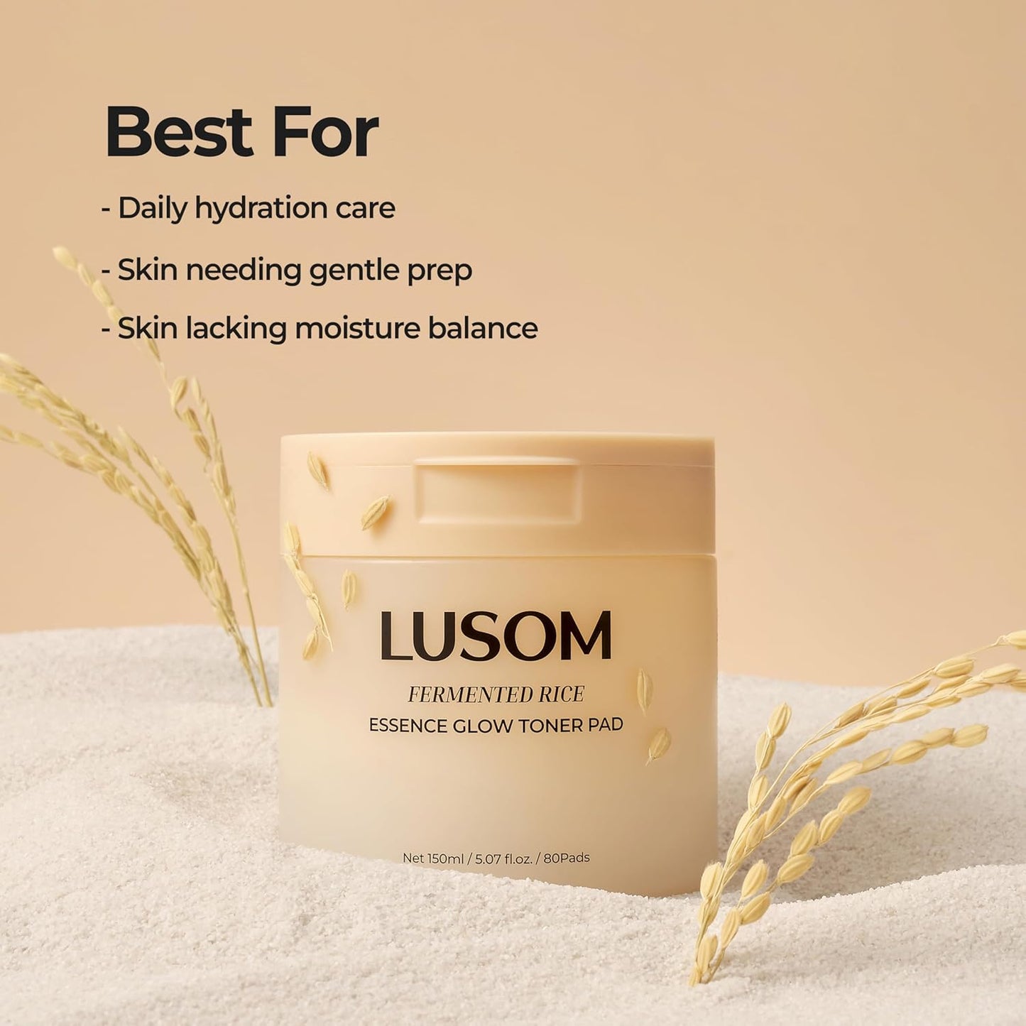 LUSOM Fermented Rice Essence Glow Toner Pads – Gentle, Hydrating & Skin-Soothing Korean Skin Care – 80 Pads (5.07 fl. oz. / 150ml)