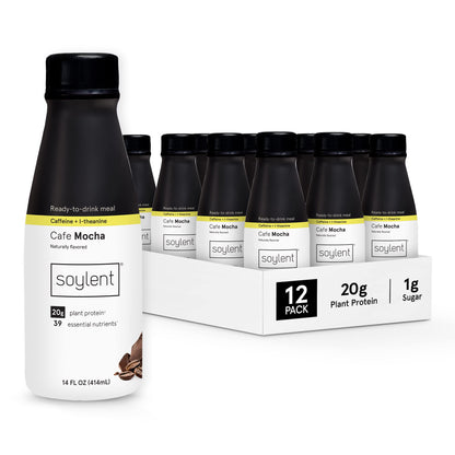 Soylent Strawberry Meal Replacement Shake, Ready-to-Drink Plant Based Protein Drink, Contains 20g Complete Vegan Protein and 1g Sugar, 14oz, 12 Pack