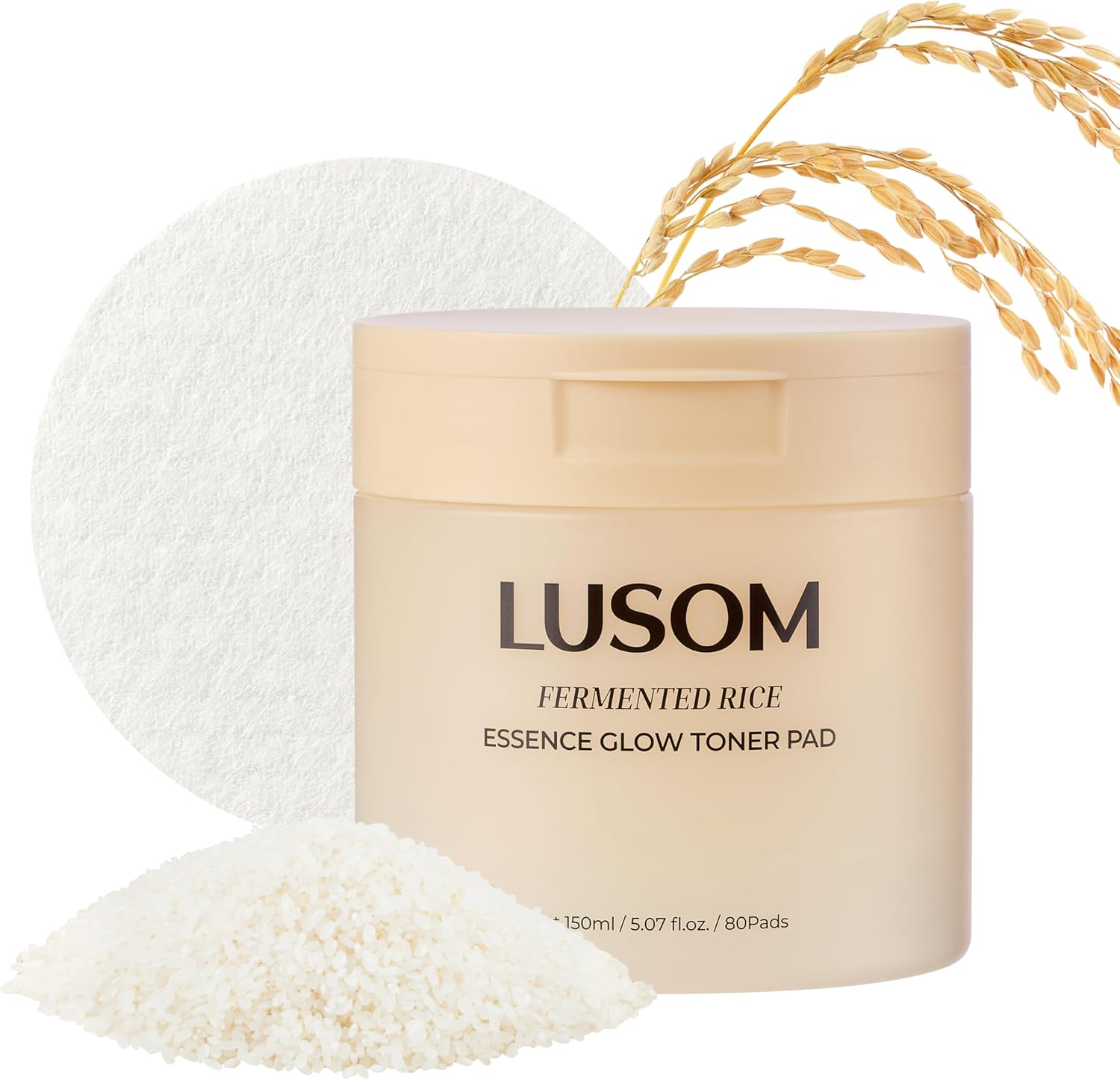 LUSOM Fermented Rice Essence Glow Toner Pads – Gentle, Hydrating & Skin-Soothing Korean Skin Care – 80 Pads (5.07 fl. oz. / 150ml)