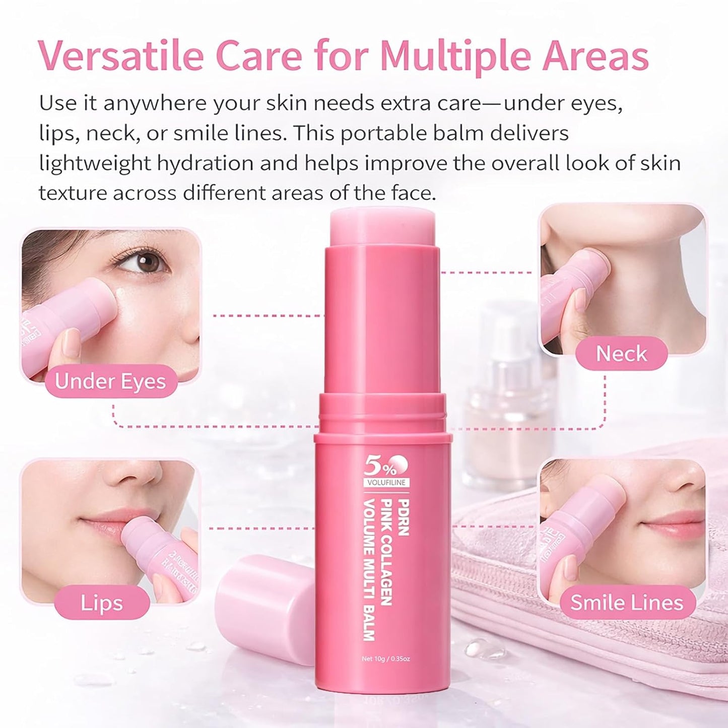 PDRN Stick, PDRN Pink Collagen Volume Multi Balm with 5% Volufiline NAD Infused, Bounce Multi Balm Stick, Revitalizing Care for Smooth Face & Body for Under-Eyes, Neck, Forehead - 3pcs