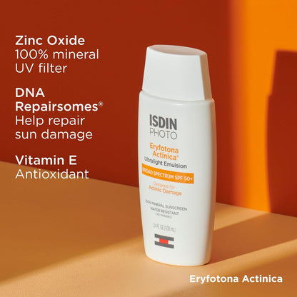 ISDIN Eryfotona Actinica Bundle (1.7 & 3.4 Fl Oz) with Zinc Oxide and 100% Mineral Sunscreen Broad Spectrum SPF 50+, No White Cast, Suitable for Sensitive Skin