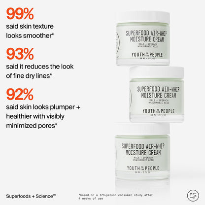 Youth To The People Superfood Air-Whip Moisture Cream Refill Bundle Set - Kale + Green Tea Hyaluronic Acid Face Moisturizer (2oz) + (5oz Refill Pouch), Up to 48HR Hydrattion, Dewy Glow, All Skin Types