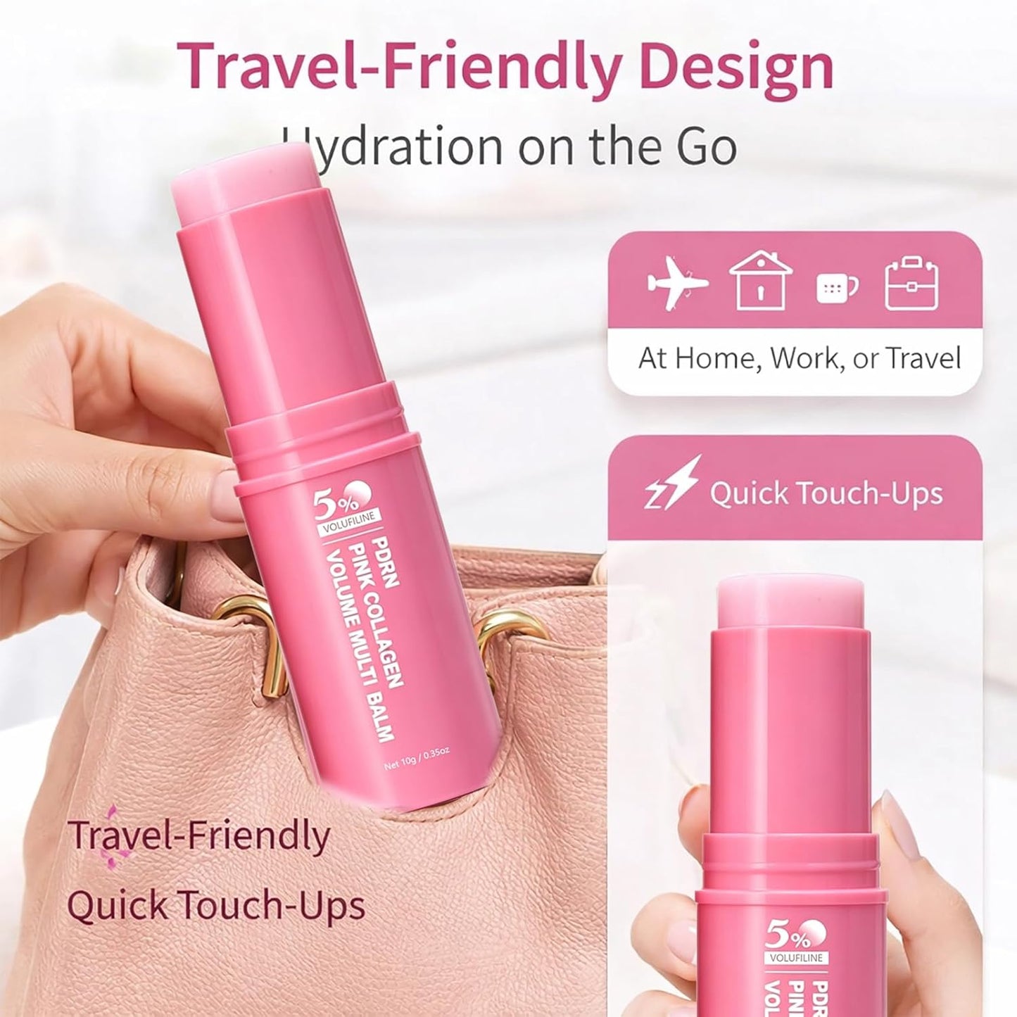 PDRN Stick, PDRN Pink Collagen Volume Multi Balm with 5% Volufiline NAD Infused, Bounce Multi Balm Stick, Revitalizing Care for Smooth Face & Body for Under-Eyes, Neck, Forehead - 3pcs