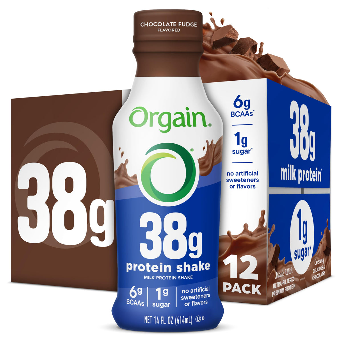 Orgain 30g High Protein Dairy Shake, 5g BCAAs, Chocolate, 11 oz, 12pk