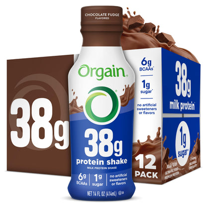 Orgain 30g High Protein Dairy Shake, 5g BCAAs, Chocolate, 11 oz, 12pk