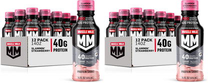 Muscle Milk Pro Series Protein Shake, Slammin' Strawberry, 40g Protein, 14 Fl Oz, 12 Pack