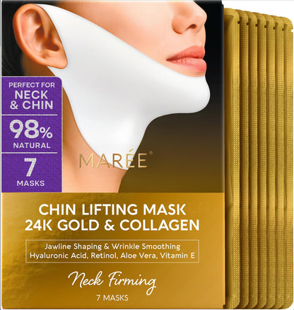 MAREE V Line Lifting Mask with 24K Gold – Deep Collagen Face Mask for Women – Jawline Shaper Mask with Retinol & Hyaluronic Acid – Neck Tightening & Firming - Double Chin Strap for Face Lift