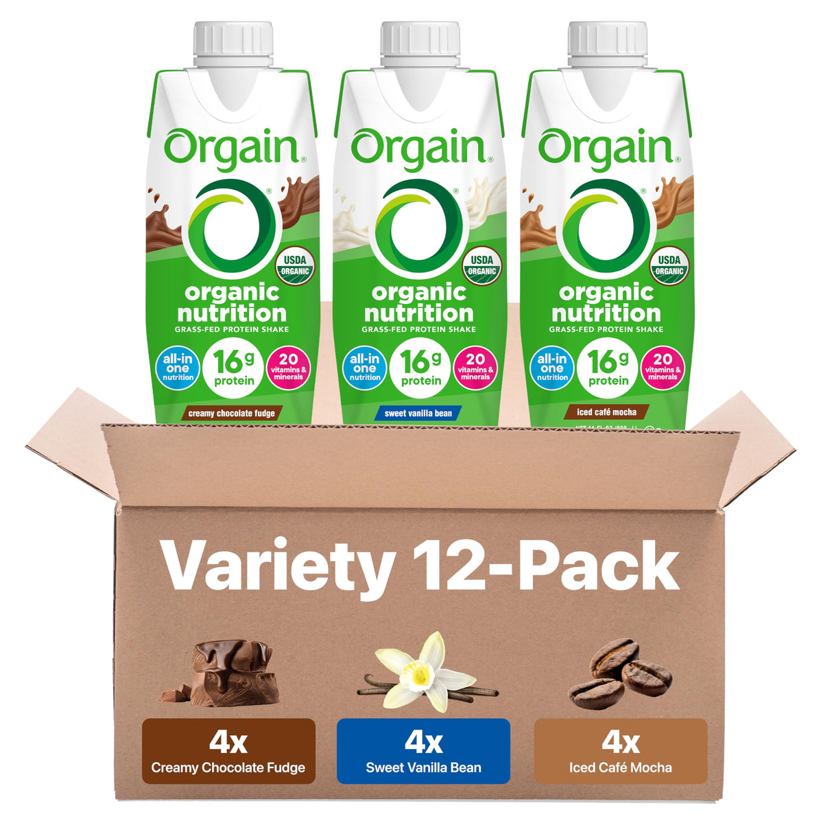 Orgain 30g High Protein Dairy Shake, 5g BCAAs, Chocolate, 11 oz, 12pk