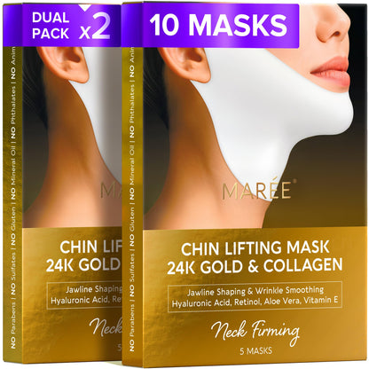 MAREE V Line Lifting Mask with 24K Gold – Deep Collagen Face Mask for Women – Jawline Shaper Mask with Retinol & Hyaluronic Acid – Neck Tightening & Firming - Double Chin Strap for Face Lift