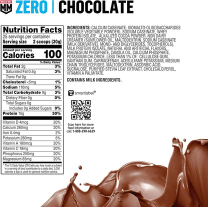 Muscle Milk ZERO, 100 Calorie Protein Powder, Chocolate, 15g Protein, 1.65 Pound, 25 Servings