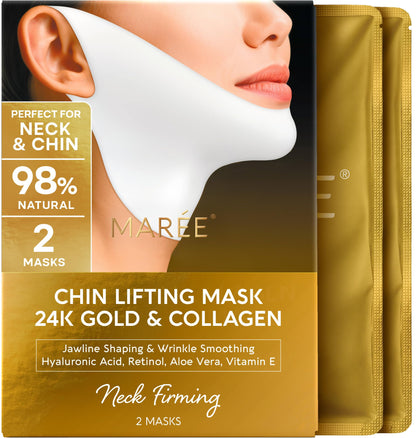 MAREE V Line Lifting Mask with 24K Gold – Deep Collagen Face Mask for Women – Jawline Shaper Mask with Retinol & Hyaluronic Acid – Neck Tightening & Firming - Double Chin Strap for Face Lift