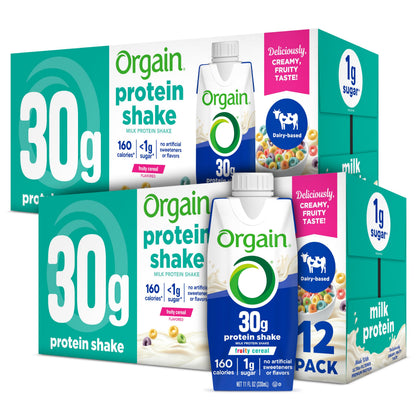 Orgain 30g High Protein Dairy Shake, 5g BCAAs, Chocolate, 11 oz, 12pk