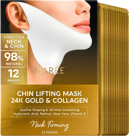 MAREE V Line Lifting Mask with 24K Gold – Deep Collagen Face Mask for Women – Jawline Shaper Mask with Retinol & Hyaluronic Acid – Neck Tightening & Firming - Double Chin Strap for Face Lift