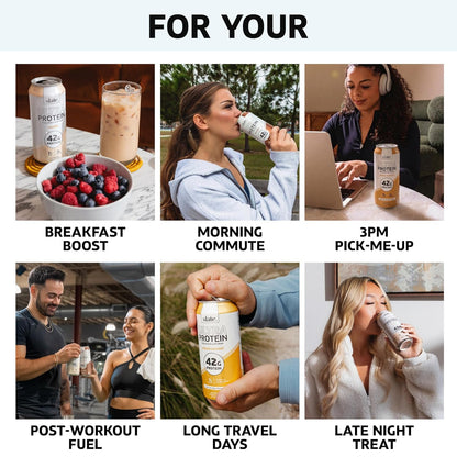 Slate Milk - Ultra Protein Shake - Vanilla - 42g Protein, 1g Sugar, 180 Calories, 1g Net Carbs - Lactose Free, No Added Sugar - Made with Ultra Filtered Milk - Breakfast Boost, Post Workout - 15 fl oz, 12 Cans