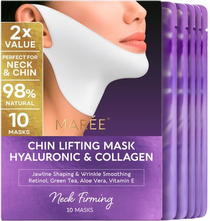 MAREE V Line Lifting Mask with 24K Gold – Deep Collagen Face Mask for Women – Jawline Shaper Mask with Retinol & Hyaluronic Acid – Neck Tightening & Firming - Double Chin Strap for Face Lift