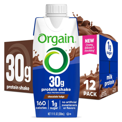 Orgain 30g High Protein Dairy Shake, 5g BCAAs, Chocolate, 11 oz, 12pk