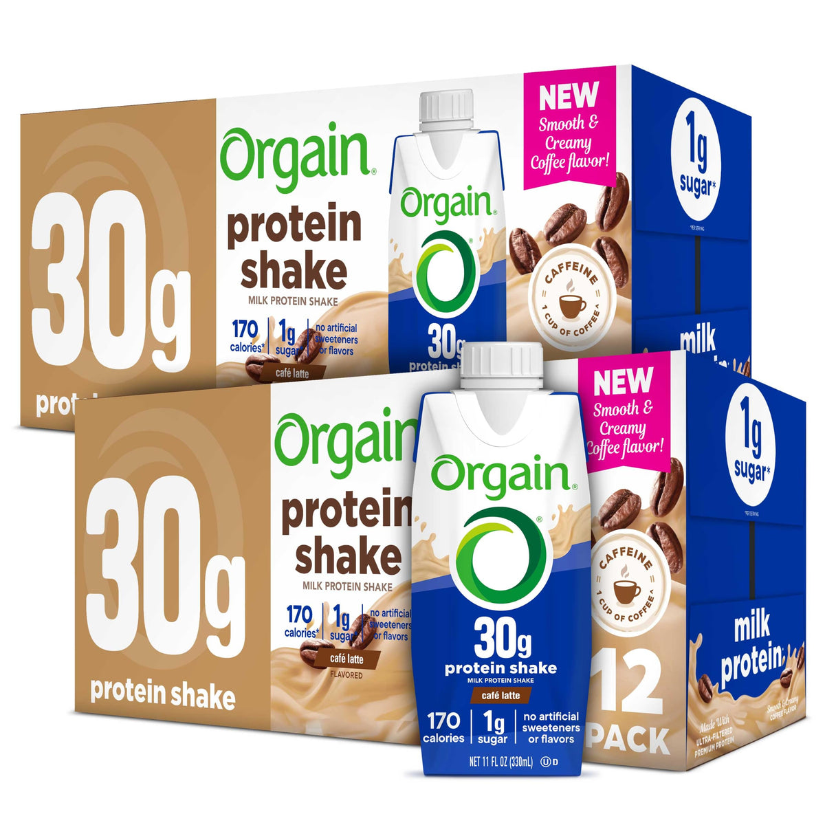 Orgain 30g High Protein Dairy Shake, 5g BCAAs, Chocolate, 11 oz, 12pk