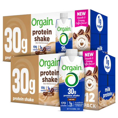 Orgain 30g High Protein Dairy Shake, 5g BCAAs, Chocolate, 11 oz, 12pk