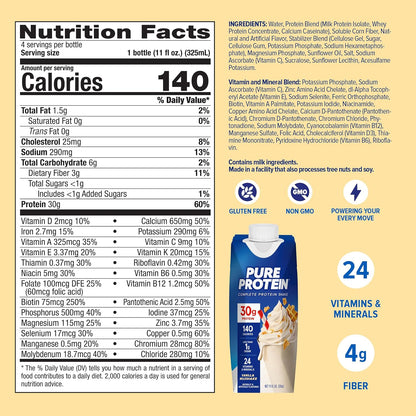 Pure Protein Vanilla Protein Shake, 30g Complete Protein, 12 Ct